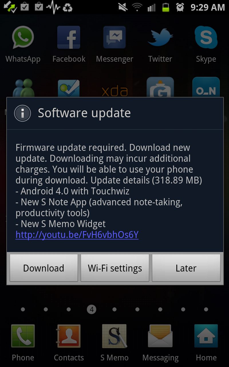 Samsung Galaxy Note Android 4.0 update