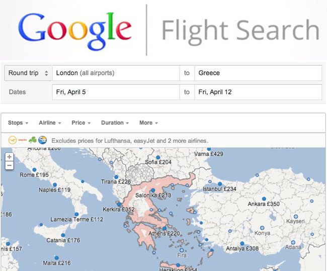 Το Google Flight Search Έρχεται Ευρώπη, Η Ελλάδα Εκτός