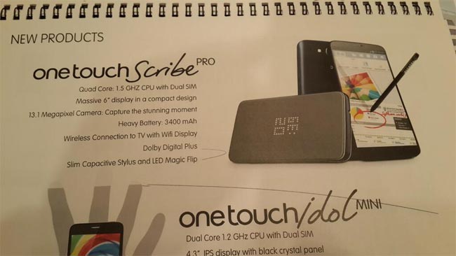 Αποκαλύφθηκε Το Alcatel One Touch Scribe Pro Με 6-Ίντσες Οθόνη, Τετραπύρηνο Επεξεργαστή