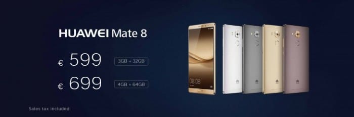 Huawei Mate 8 Europe prices