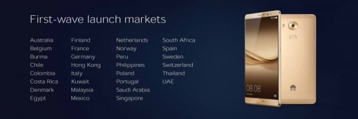 Huawei Mate 8 launch markets